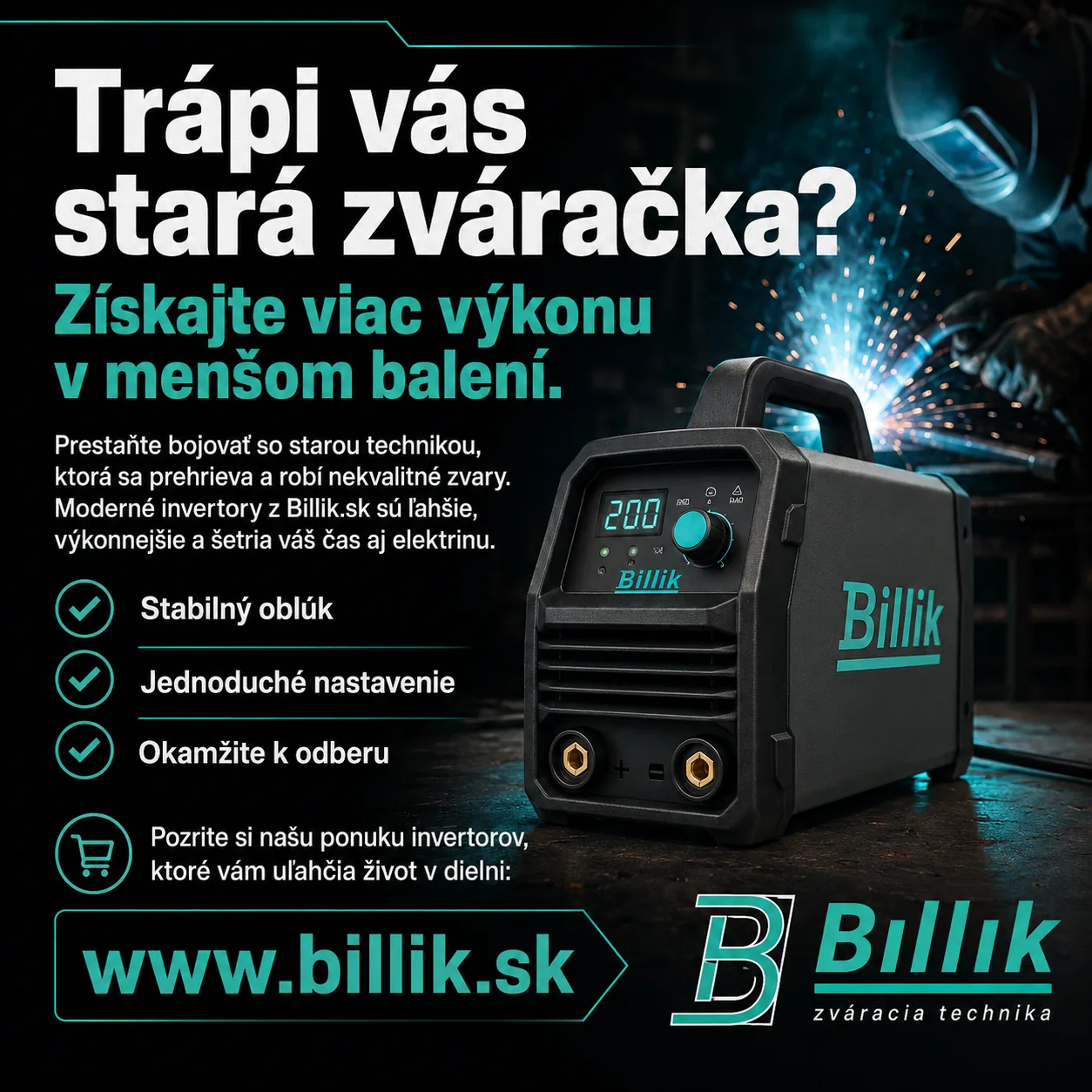 Moderný zvárací invertor Billik Trade — výkon v kompaktnom balení